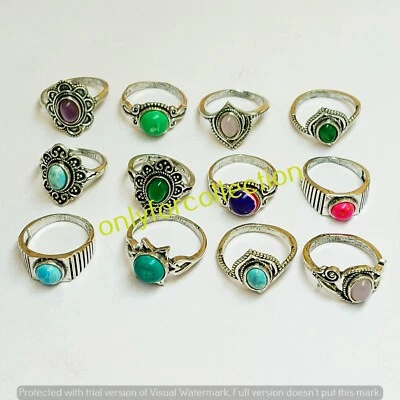 Лот из 10 литых колец с покрытием из стерлингового серебра 925 пробы с аметистом и смесью драгоценных камней - Изображение 1 из 4
