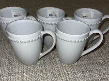 (5)Lenox French Carved Pearl Mugs White Embossed Bead Edge New