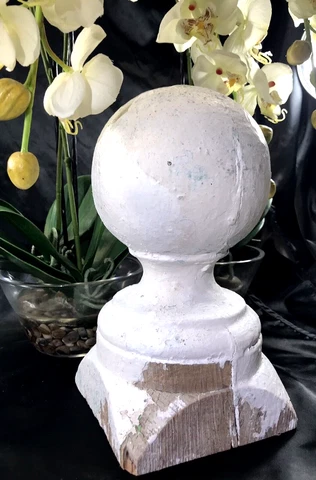 Newel Post Finial - Architectural Salvage - Shabby White - 9.5"T x 5.25"W Cover