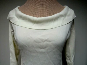 VTG JAC Stretch Knit Top Off Shoulder Drape Collar 3/4 Sleeve Winter White S EVC - Bild 1 von 5