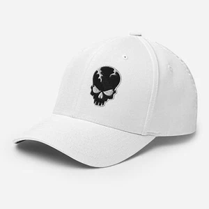 FLEXFIT Original Twill Fitted Hat 6-Panel Cap White Embroidered Skull Crusher - Bild 1 von 6