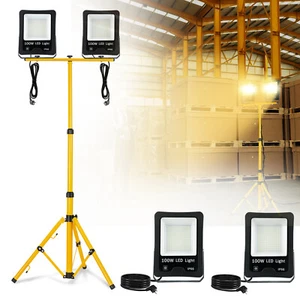 2x LED Fluter Flutlicht 100W Warm Scheinwerfer Baustrahler mit Stativ Strahler - Bild 1 von 12