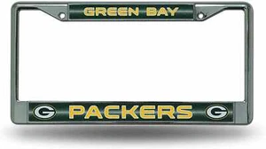 NEW-Rico GREEN BAY PACKERS Chrome Metal Sparkly Glitter License Plate Frames 2pk - Picture 1 of 6