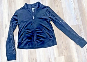 Chaqueta deportiva de terciopelo Juicy Couture para mujer Y2k talla XS negra cremallera sin capucha lentejuelas - Imagen 1 de 8