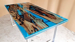 Natural Wood Artisan River Dining Table. Epoxy Resin Functiona, l Art. Handmade - Picture 1 of 5