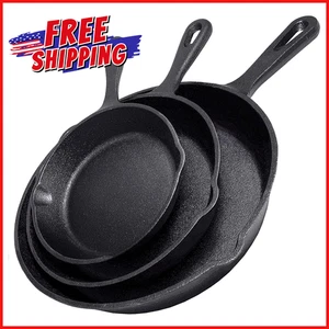 SARTÉN DE HIERRO FUNDIDO 3 PIEZAS Utensilios de cocina de sartén pre-sazonados de calidad profesional de alta resistencia - Imagen 1 de 7