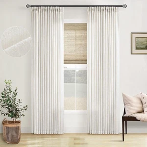 Pinch Plissee Leinen Vorhänge 96 Zoll lang für Wohnzimmer 2 Panel Set Creme... - Bild 1 von 9