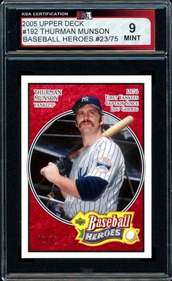 Héroes de béisbol de cubierta superior 2005 rojo paralelo #192 Thurman Munson KSA 9 como nuevo #/75 Foto 1 de 2