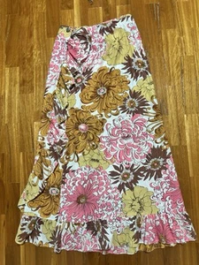 Vintage 1960/70s Women's Vibrant Floral High Waisted Wrap Maxi Skirt Sz 14 - Picture 1 of 8