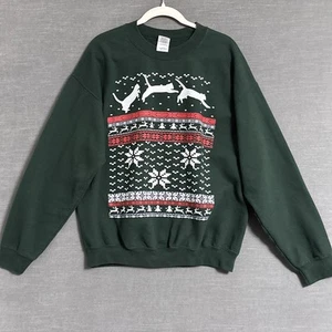Gildan Sweatshirt große Katze Weihnachten hässlicher Pullover Fair Isle Urlaub lustig - Bild 1 von 6