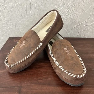 Polo Ralph Lauren Brown Soft Comfy House Shoes Slippers Fuzzy Mens Size 10 - Picture 1 of 7