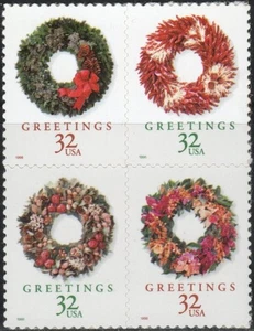 US Scott #3252b, "Christmas Wreaths" Block of 4, MNH - Picture 1 of 1