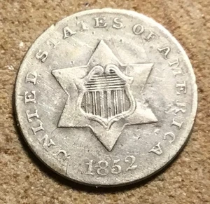 1852 Philadelphia Mint Silver Three Cent Coin - Picture 1 of 2