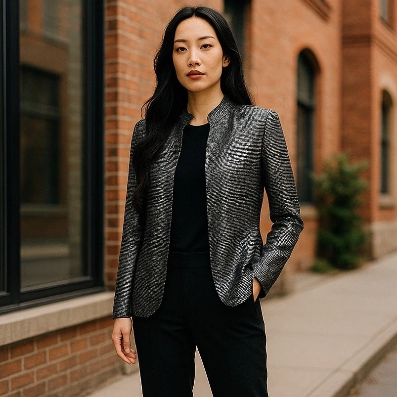 Blazer De Colección Metálico Malla Transparente Mujer S/M Negro Brillo Fiesta Club Rave Año Nuevo Elegante Foto 1 de 4