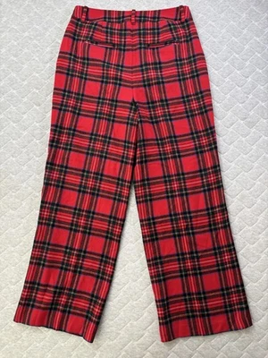 Boden Pantalone Donna 10 Rosso Plaid Tartan Gamba Larga Lana Vestito Pantalone Natale - Immagine 1 di 4
