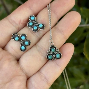 Vintage Schlangenauge Türkis Sterlingsilber Anhänger & Clip-On Ohrringe Set - Bild 1 von 6