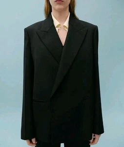 BNWT MANGO X VICTORIA BECKHAM BLACK WOOL BLEND FORMAL BLAZER SIZE L UK SIZE 12 - Picture 1 of 7