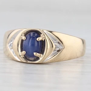 Lab Created Star Sapphire Diamond Ring 10k Yellow Gold Size 10.25 - Picture 1 of 11