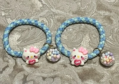 Adorable Hello Kitty tejido con bola corbata de pelo soporte cola de caballo scrunchie conjunto de 2 Foto 1 de 4