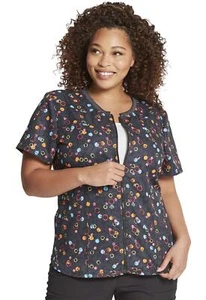 Dickies Dynamix Women Scrubs Top Zip Front Round Neck DK776, M, Dot's So Bright - Picture 1 of 7