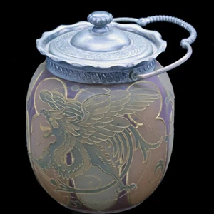 Mount Washington Royal Flemish Glass Biscuit Jar Mythologica Griffin (4823 - Picture 1 of 7