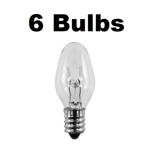 7 Watt, C7 Night Light, 130 Volt, Clear, E12 Candelabra Base 6 BULBS - Image 1 of 1