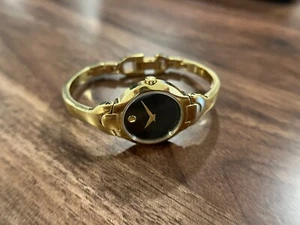 Movado Museum Womens Watch Gold Tone Bangle Band Black Dial - Picture 1 of 7