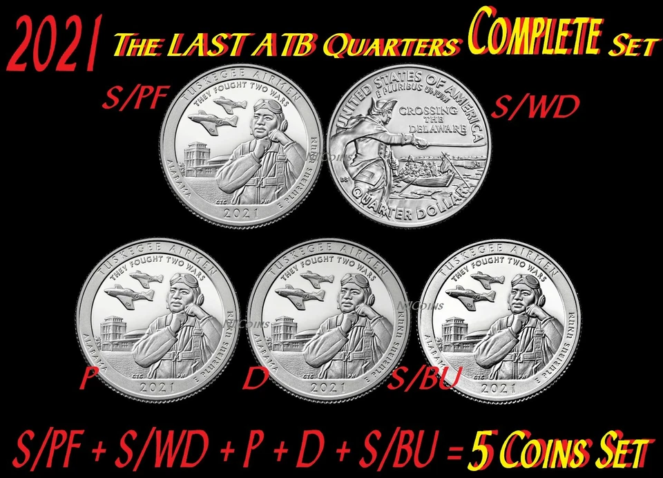 2021 LAST Quarter Clad COMPLETE 5-Coin-Set Tuskegee Airmen Washington Delaware - Image 1 of 1