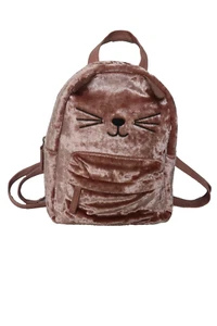 WISH Pink Velvet Fabric Small Double Handle Zippered Backpack - Picture 1 of 12