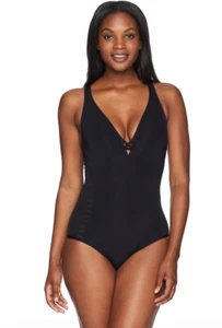 JETS Jessika Allen Parallel Plunge D/DD Cup Swimsuit AU 14/ US 10 Black - Picture 1 of 3