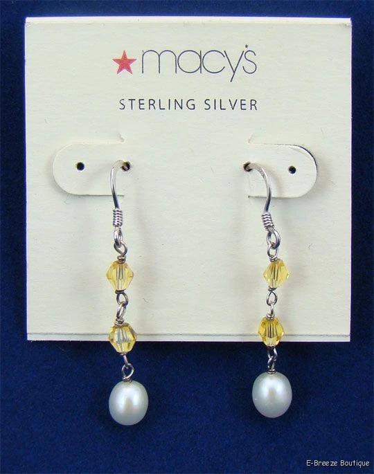 PENDIENTES Macy's plata esterlina perla de agua dulce y cristal de Swarovski amarillo Foto 1 de 1
