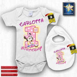 Body neonato neonata IL MIO PRIMO COMPLEANNO MINNI IDEA REGALO PERSONALIZZATO - Picture 1 of 5