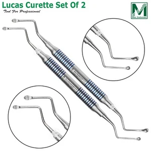 Dental Lucas Curettes Set of 2 Surgical Bone Curettes Serrated Blue Coated Tips - Picture 1 of 3