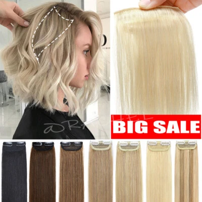 100% Real Remy Human Hair Clip In Mini Short Topper Patch Pads Pieces Extensions - Image 1 of 4