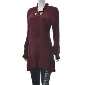 Sandro Paris Women's Ruffled Hem Tie Neck Tunic Smock Dress Long Sleeve Size 36 - Picture 1 of 8