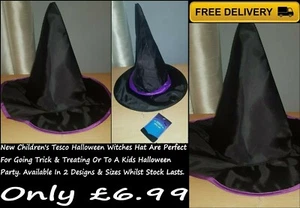 New Tesco Children's Witches Hat Halloween Costume Available In 2 Design & Sizes - Picture 1 of 44