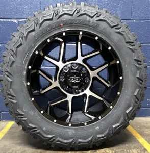 20x10 Vision Sliver Black Wheels Rims 35" MT Tires 5x5 Jeep Wrangler JL JK - Picture 1 of 3