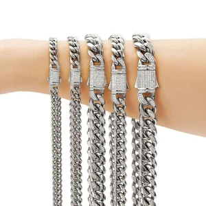 6-14mm Stainless Steel Miami Hip Hop Cuban Chain Necklace or Bracelet - Picture 1 of 10