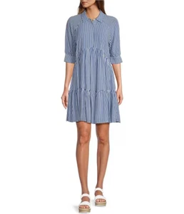 A Loves A Girls Shirt Dress Size Medium Striped Point Collar 3/4 Cuffed Sleeve - Picture 1 of 11