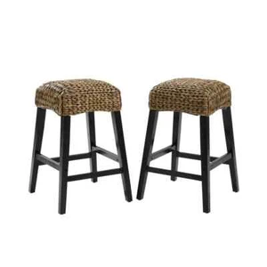 CROSLEY Bar Stools 18"W Seagrass Wood Backless Residential Natural Square Brown - Picture 1 of 6