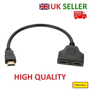 New 1080P HDMI Port Male To 2 Female 1 In 2 Out Splitter Cable Adapter Converter - Picture 1 of 6