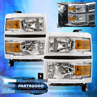 For 14-15 Chevy Silverado 1500 Pickup Chrome Amber Headlights Lamps Left+Right