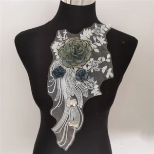 3D Flower Embroidered Mesh Patches Clothing Dress Hand Sewing Applique Decor DIY - Picture 1 of 3