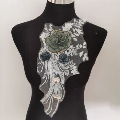 3D Flower Embroidered Mesh Patches Clothing Dress Hand Sewing Applique Decor DIY - Image 1 of 3