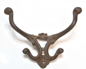 LARGE VICTORIAN STYLE  CAST IRON WALL MOUNT HAT / COAT HOOK 4 PRONG - Picture 1 of 6