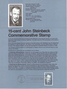 #7904 15c John Steinbeck Stamp #1773 Souvenir Page - Picture 1 of 1