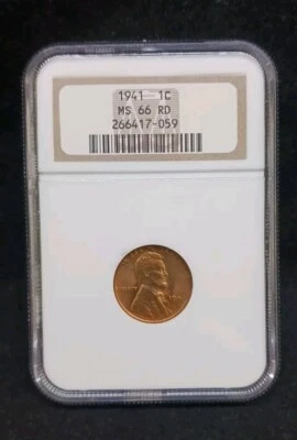 1941 NGC MS66 RD Lincoln Wheat Penny Coin - Image 1 of 3