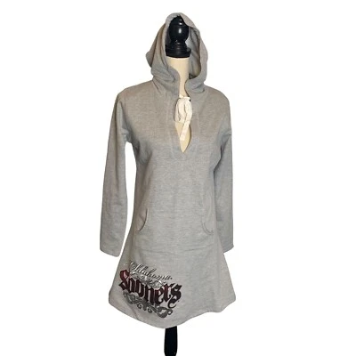 Oklahoma Sooners Hoodie Dress Womens Medium Gray Kangaroo Pocket Tie at Neck - Image 1 of 4