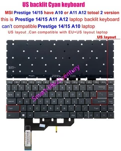 Neue US Tastatur mit Hintergrundbeleuchtung für MSI Prestige 14 A11 A12 A12SC Evo A11M-220 A12M-081 - Bild 1 von 5