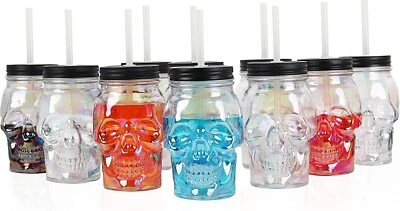 Juego de 10 tazas iridiscentes Servette Home Skull Mason Jar con tapa y pajita Foto 1 de 4